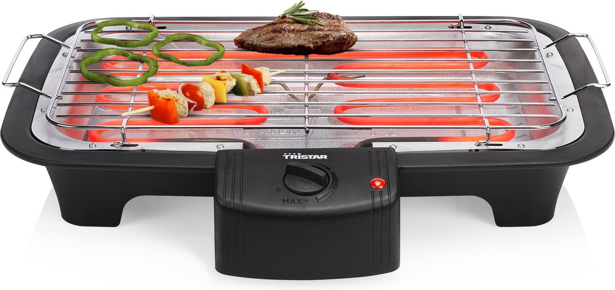 Bol.com Tristar BQ-2813 Elektrische BBQ – Rookarme Tafelbarbecue 2000W – Grillrooster 38x22 cm – Zwart - Perfect voor Balkon of ... aanbieding