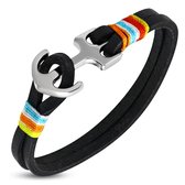 Amanto Armband Farrel Multi Black - Leer - Staal - Anker - 10mm - 21cm