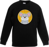 Kinder sweater zwart met vrolijke muis print - muizen trui 3-4 jaar (98/104)