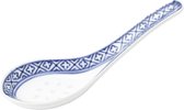 Authentieke Chinese Rijstlepel van porselein - 13 cm - Wit/blauw
