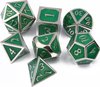 Afbeelding van het spelletje Top Dice™ - 7 Metalen Dobbelstenen Dungeons & Dragons – Zilver met Groen – Polydice set TRPG