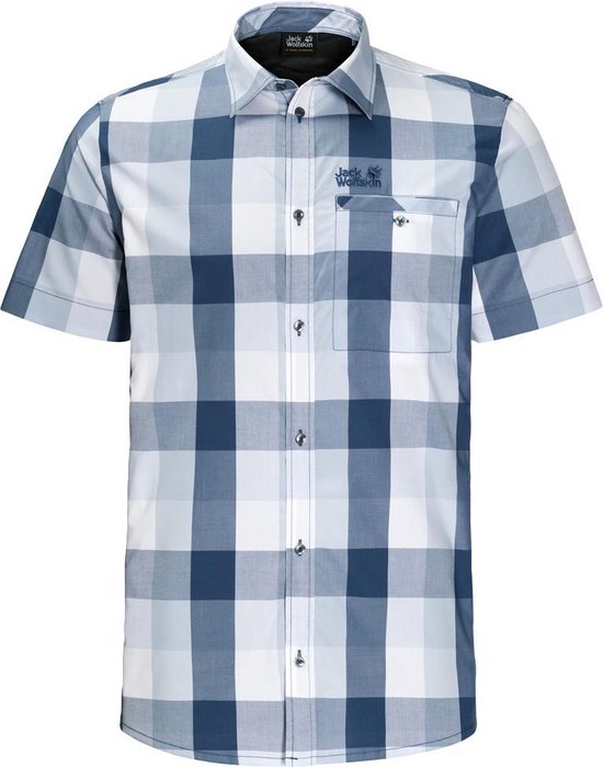 Jack Wolfskin Fairford Shirt - heren - blouse korte mouw - maat M -  blauw/grijs/wit geruit | bol