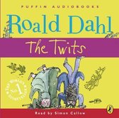 Couverture du livre "The Twits" de Roald Dahl, avec deux personnages dessinés à l'envers, entourés de dessins d'oiseaux et du texte "Puffin Audiobooks".