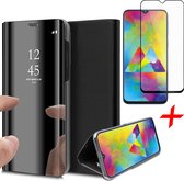 Samsung Galaxy M20 Hoesje + Screenprotector Full-Screen - Spiegel Lederen Book Case - iCall - Zwart