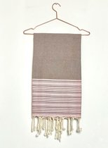 Lantara Hamamdoek Monaco Wafel - Taupe met Roze streepjes- 100x200cm