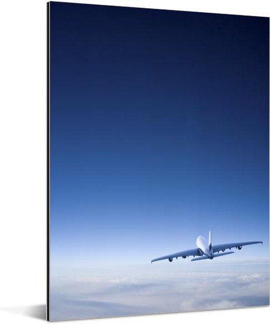 Un beau ciel clair avec un avion en aluminium 60x80 cm - Tirage photo sur aluminium (décoration murale en métal)