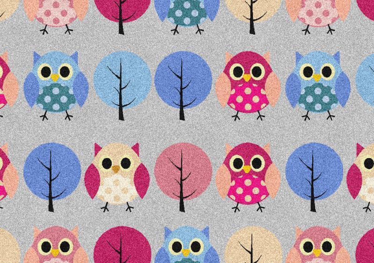 Kinder Vloerkleed Tapijt Mat kinderkamer Uil - Wasbaar - Antislip - 85 x 60 cm