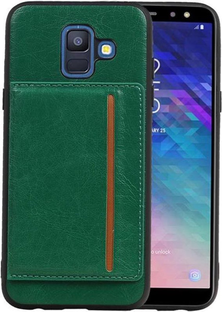 Staand Back Cover 1 Pasjes voor Galaxy A6 2018 Groen