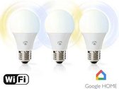 Slimme led lamp - Set van drie - Nedis WIFILW30WTE27 - Google Home aan te sturen - Alexa aan te sturen - van warm tot koud wit in te stellen - E27 - Dimbaar -