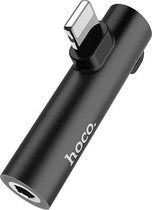 Premium iPhone Audio Adapter AudioJack + Lightning Omvormer - Lightning to Aux ingang 3.5 mm jack - 2 in 1 omvormer - Zwart - Hoco LS21