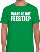 Waar is dat feestje heren T-shirt groen L