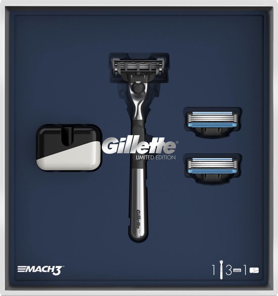 Gillette Mach3 Limited Edition Chrome Met 2 Scheermesjes en Houder