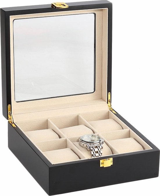 Luxe Horlogedoos - 6 compartimenten met kussentjes - Mannen en vrouwen horloges - zwart - IMPAQT
