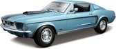 Modelauto Ford Mustang GT Cobra 1968 blauw 24 cm schaal 1:18 - speelgoed auto schaalmodel