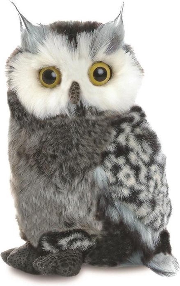 Pluche grijze oehoe uil vogel knuffel 23 cm - Uilen bosdieren knuffels - Speelgoed voor peuters/kinderen - Aurora