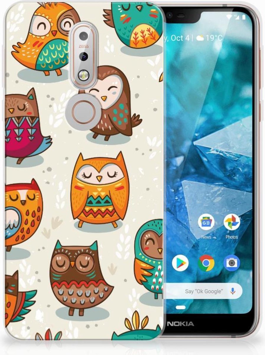 Nokia 7.1 TPU Hoesje Vrolijke Uilen