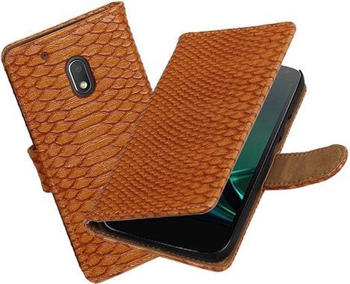 BestCases.nl Bruin Slang booktype hoesje voor Motorola Moto G4 Play