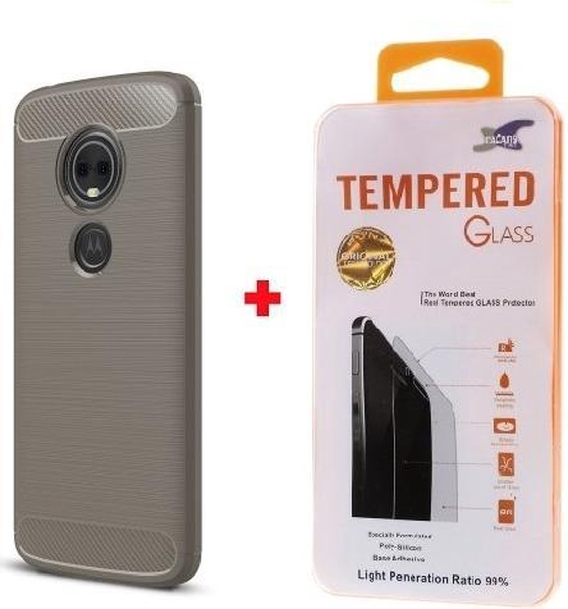 Silicone TPU gel grijs hoesje Motorola Moto E5 / G6 Play met glas screenprotector