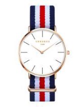 Hidzo Horloge Chronos ø 37 mm - Blauw/Wit/Rood/Wit/Blauw - Inclusief horlogedoosje