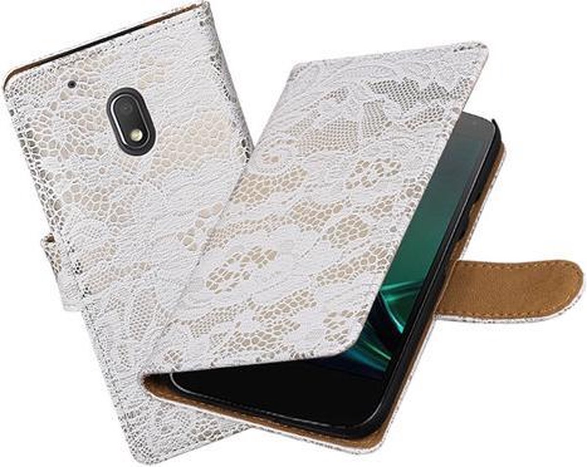 BestCases.nl Wit Lace booktype hoesje voor Motorola Moto G4 Play