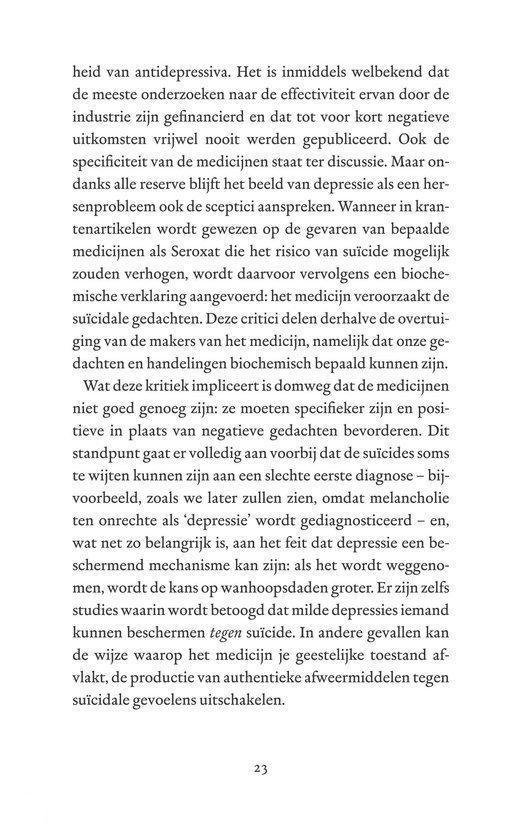 Pagina 280 uit 'Het Nieuwe Zwart' met tekst over antidepressiva, zelfmoord en de farmaceutische industrie.
