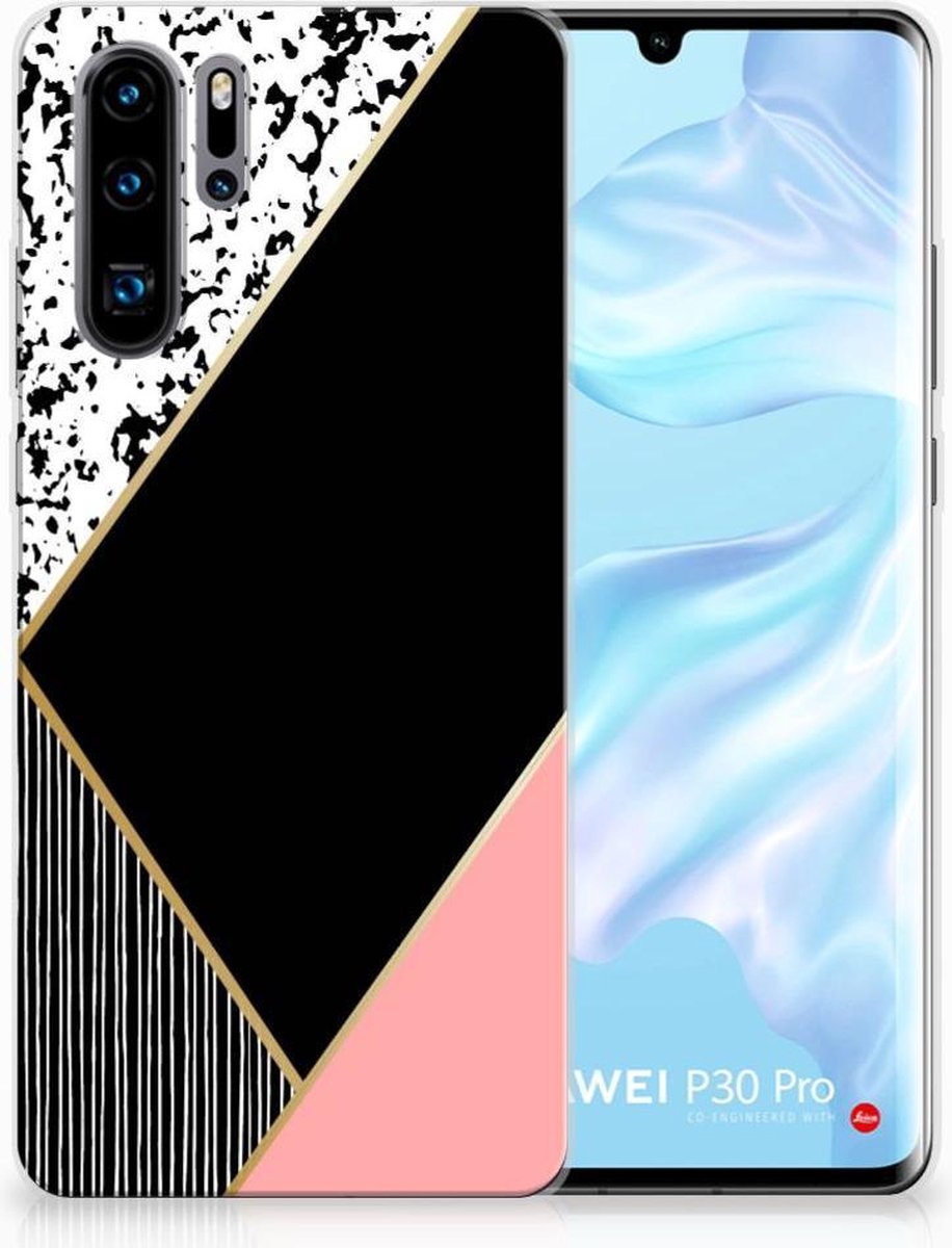 Huawei P30 Pro TPU Hoesje Zwart Roze Vormen