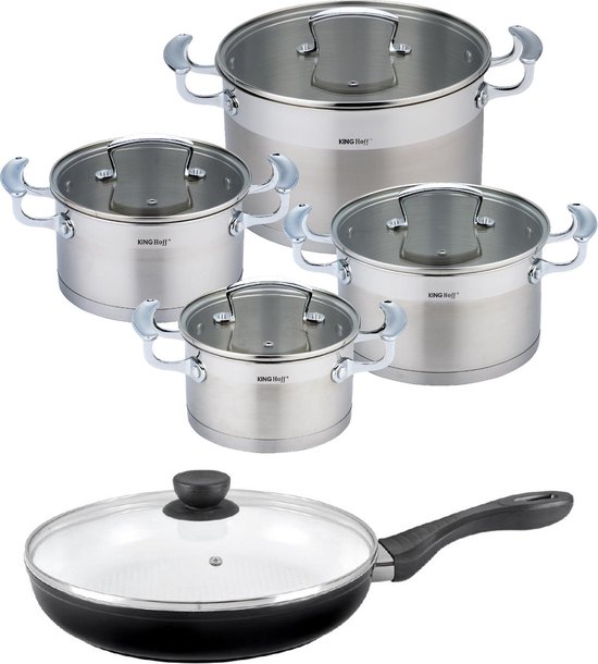 alpina Pots and pans Set of 4 pans with 3 lids, silver grey alpina Pots and pans Set of 4 pans with 3 lids, silver grey