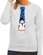 Foute kersttrui / sweater stropdas met sneeuwpop print grijs voor dames 2XL (44)