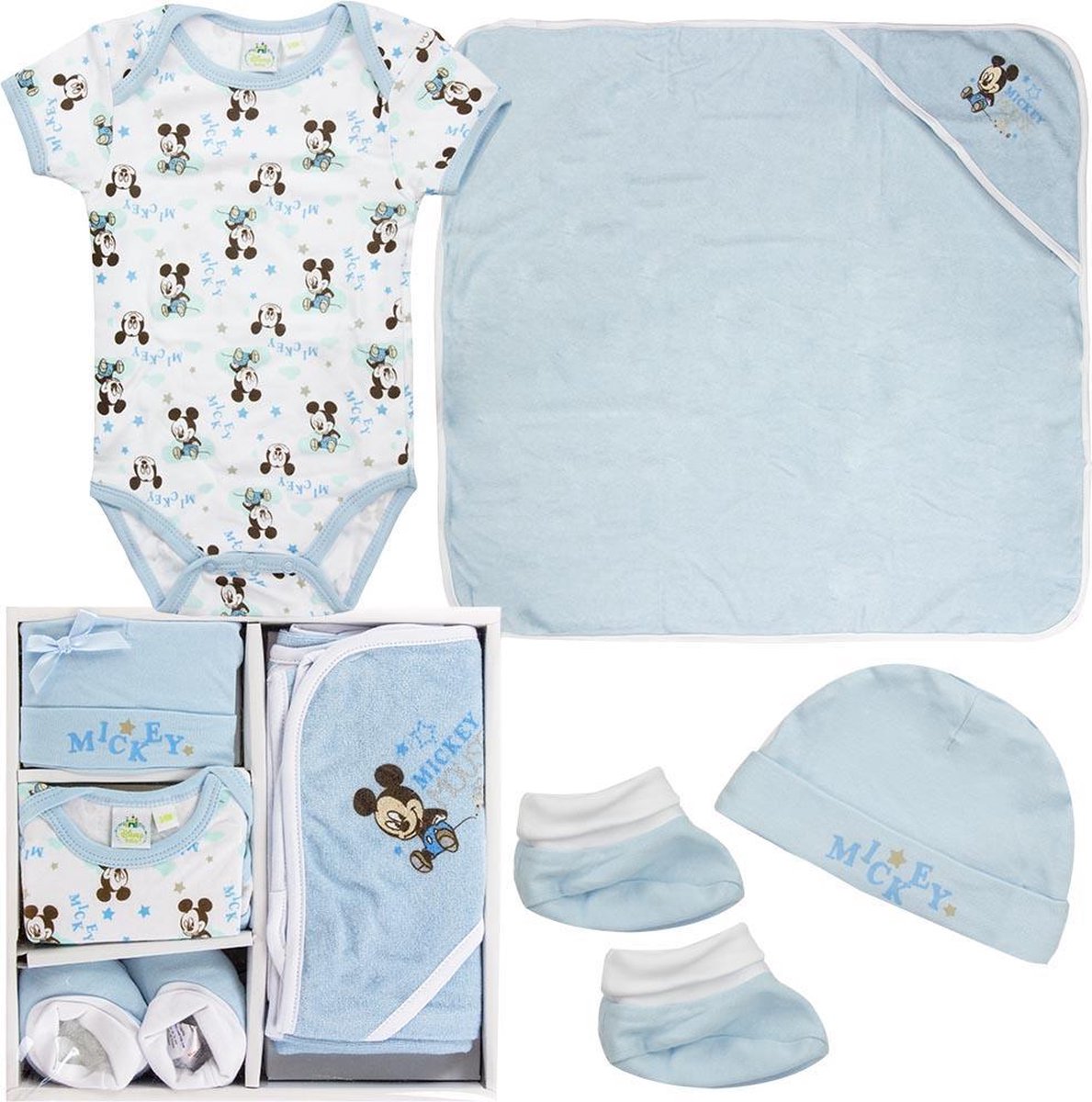 overhandigen Dicteren Vaderlijk Baby cadeau set van Mickey Mouse (badcape + muts + slofjes + rompertje) |  bol.com