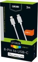 Grixx Optimum Cable USB-C to 8-pin Apple MFI License Nylon - lengte 3m - kleur wit