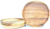 houten ontbijtbord - set van 3 - 20 cm - met opstaand randje - fairtrade van Kinta