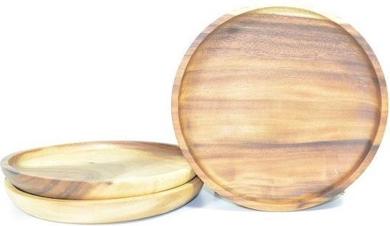 houten ontbijtbord - set van 3 - 20 cm - met opstaand randje - fairtrade  van Kinta | bol.com