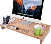 Oulii® Bamboo monitorstandaard | 65 x 31 x 9 cm  | sterk en met telefoon houder | monitor scherm laptop stand standaard verhoging imac mac
