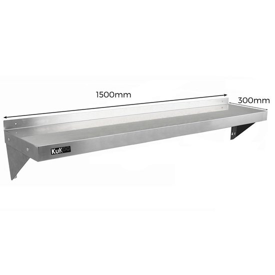 KuKoo - Étagère murale - Étagère de cuisine en acier inoxydable - Ensemble d'étagères murales en acier inoxydable 2x - 150cm x 30cm