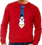 Foute kersttrui / sweater stropdas met sneeuwpop print rood voor heren S (48)