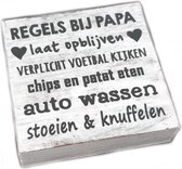 Houten Tekstplank / Tekstbord 15cm "Regels bij Papa...." - Kleur Antique White