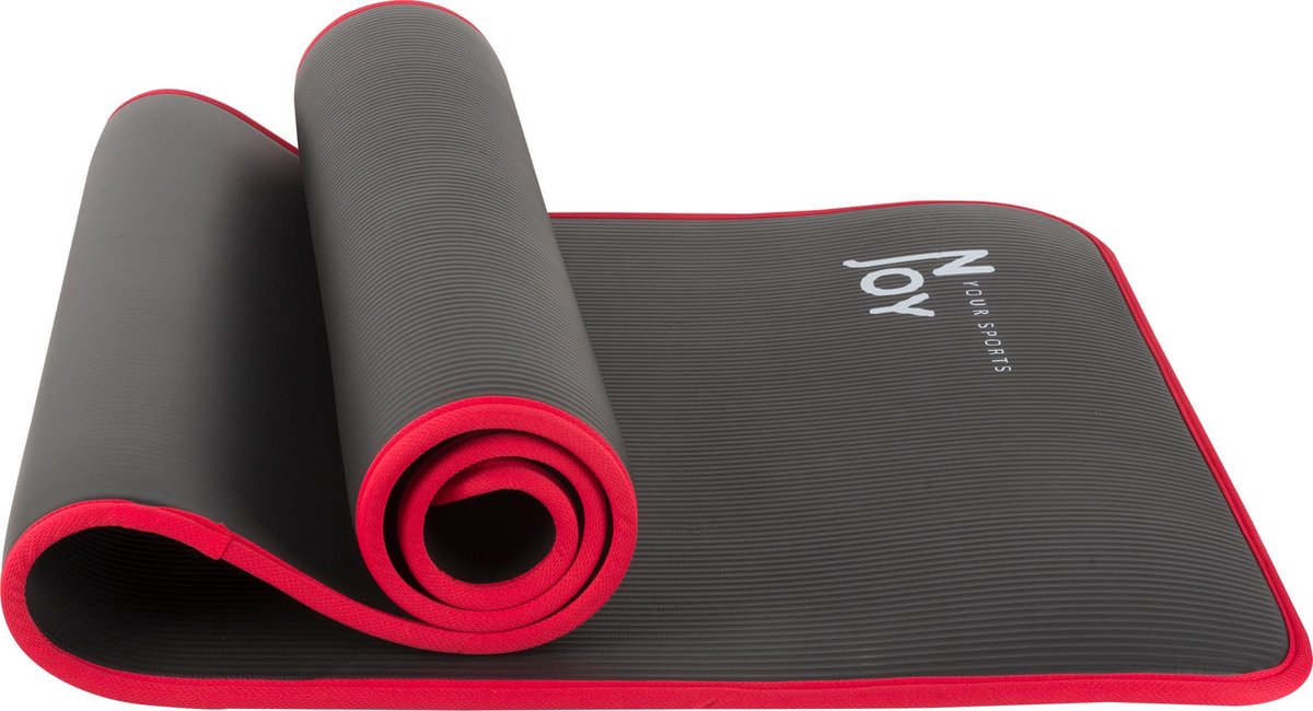 Yoga mat - Incl.Draagriem - Extra groot - Extra dik - Zwart/rood - 185 x 61cm
