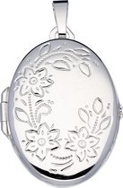 Silver Lining medaillon - zilver - ovaal - bloemmotief - 31 x 21 mm