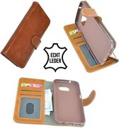 Luxe Wallet Bookcase Echt Leer Hoesje Samsung Galaxy S7 - Lichtbruin