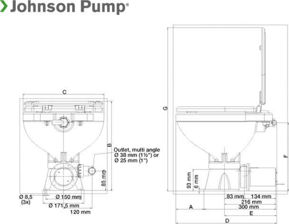 Johnson Pump AquaT losse porseleinen Toiletpot type Comfort