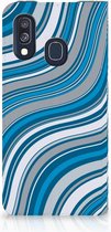 Geschikt voor Samsung A40 Smart Cover Design Waves Blue