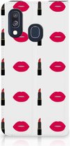 Geschikt voor Samsung Galaxy A40 Standcase Hoesje Design Lipstick Kiss