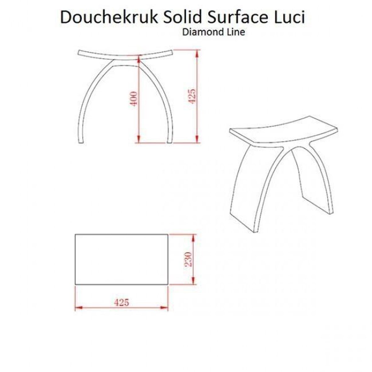 Diamond Line Luci Douchekrukje Solid Surface Mat Zwart