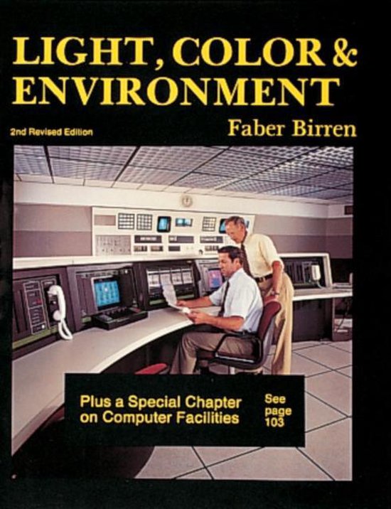 Boekomslag: Light, Color & Environment door Faber Birren, toont twee mannen in een computerruimte.