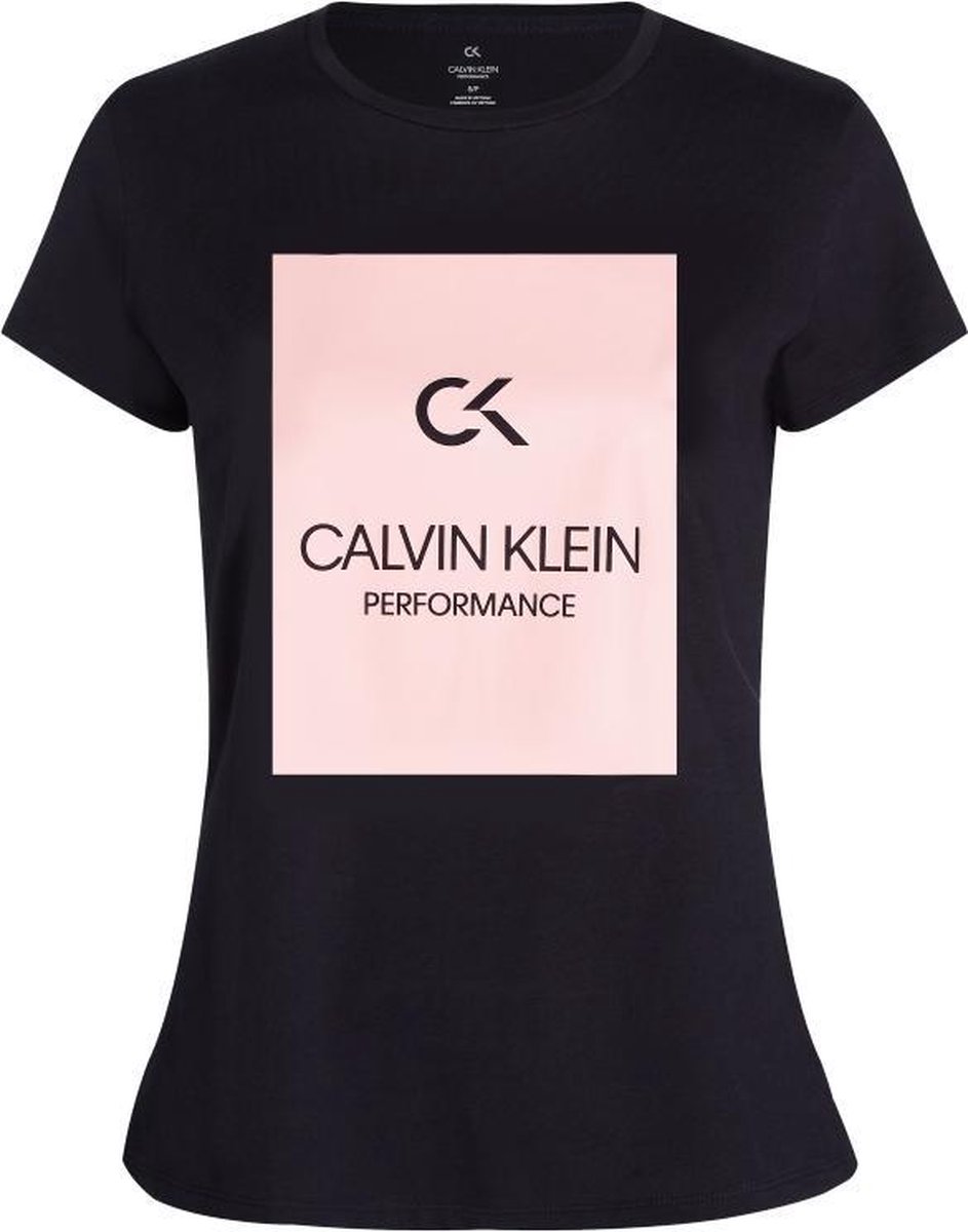Calvin Klein dames t-shirt Performance Billboard Logo - zwart/roze-XS |  bol.com