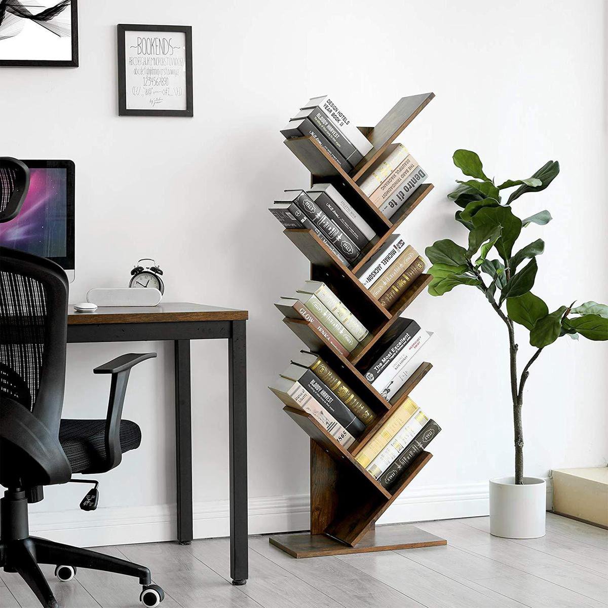 Industriële boekenkast met 5 schappen afgewerkt donkerhout metalen zwart frame Compton