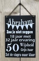 Zinken tekstbord Abraham - antraciet - 15x20 cm. - 50 jaar