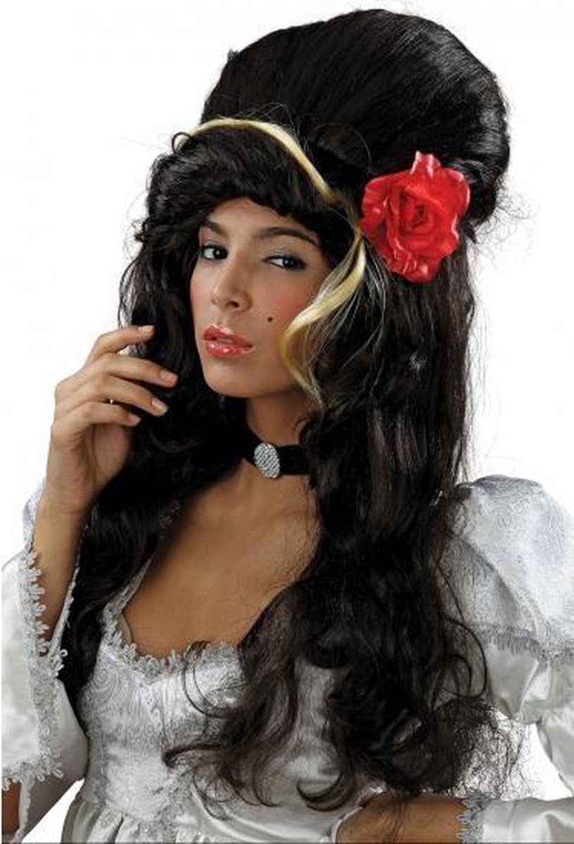 Macadam Beoefend Simuleren Amy Winehouse pruik met roos | bol.com