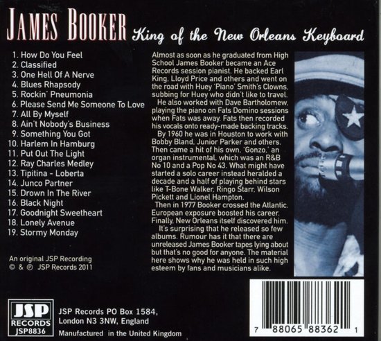 King Of The New Orleans Keyboard James Booker Cd Album Muziek 