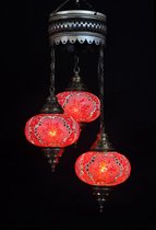 Hanglamp - rood - glas - mozaïek - Turkse lamp - oosterse lamp - Marokkaanse lamp - kroonluchter - 3 bollen.
